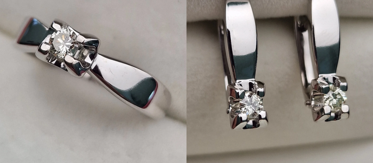 Золотой набор с бриллиантами (кольцо 0.155Сt SI1/J, VG - Cut , серьги 0.25Ct SI1/J, VG-Cut )