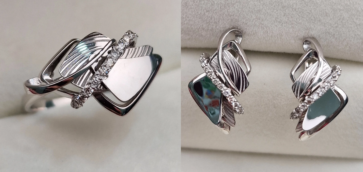 Золотой набор с бриллиантами (кольцо 0.103Ct SI1/I,17,5р. VG-Cut , серьги 0.18Ct VS1/G, VG-Cut )