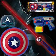 Немного помятая!!! MYX089D Мстители набор Капитан Америка (пистолет,маска,щит,меч) 75*29см, фото 3