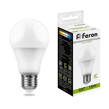 Лампа светодиодная, (15W) 230V E27 4000K A60, LB-94, фото 2