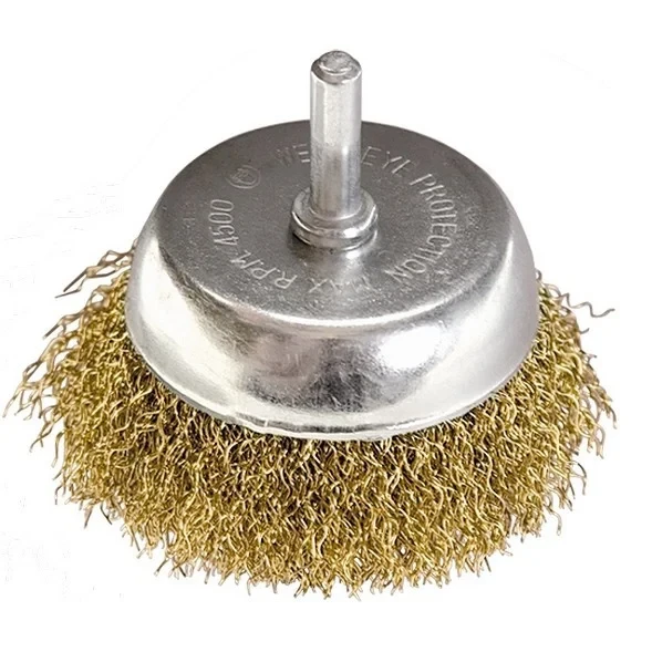 Щетка для дрели, 65 мм, "чашка" со шпилькой, латунированная витая проволока. MATRIX