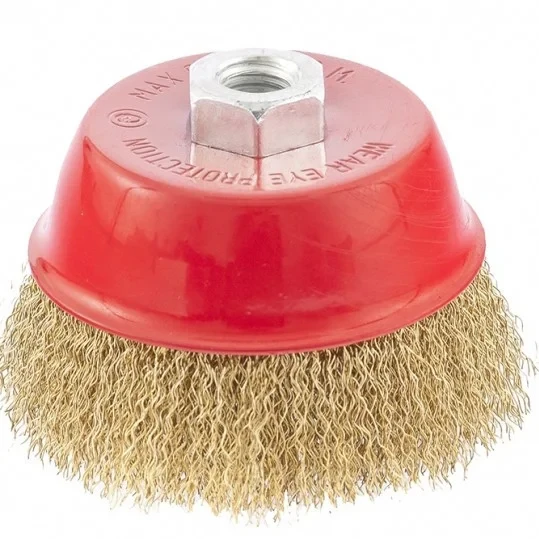 Щетка для УШМ, 100 мм, М14, "чашка", латунированная витая проволока. MATRIX, фото 1