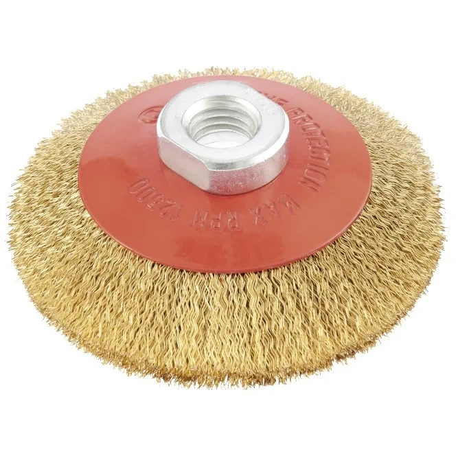 Щетка для УШМ, 115 мм, М14, "тарелка", латунированная витая проволока. MATRIX