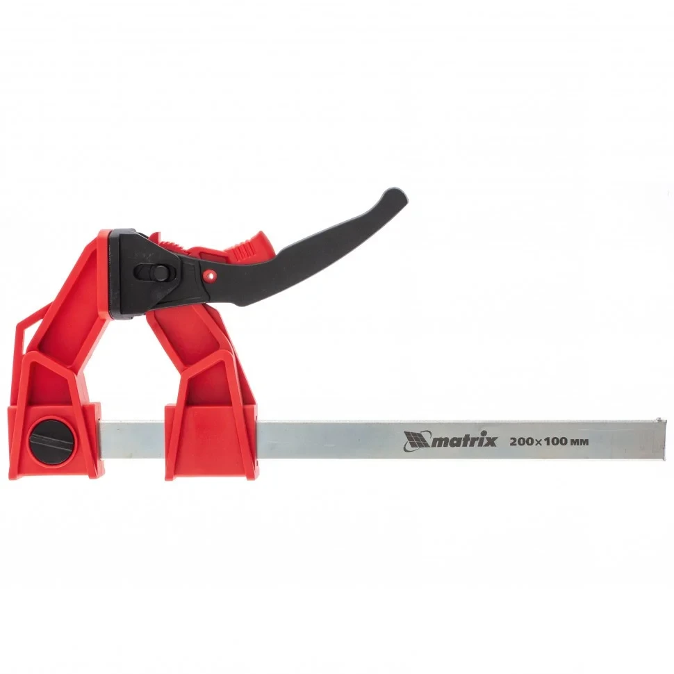 Струбцина реечная быстрозажимная, усиленная, пластиковый корпус рычажно-храповый механизм, 200 х 100 х 351 мм,
