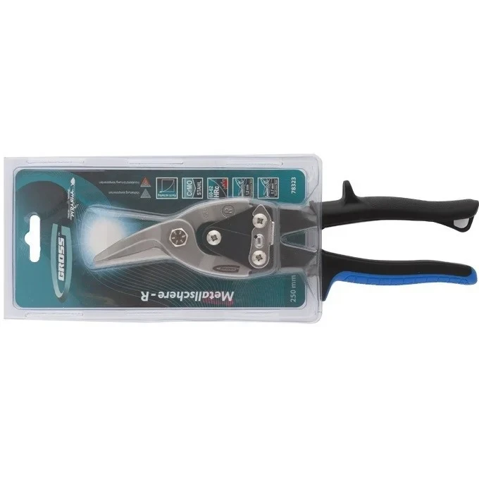 Ножницы по металлу "PIRANHA", 250 мм, прямой и правый рез, сталь СrMo, двухкомпонентные рукоятки. GROSS, фото 1