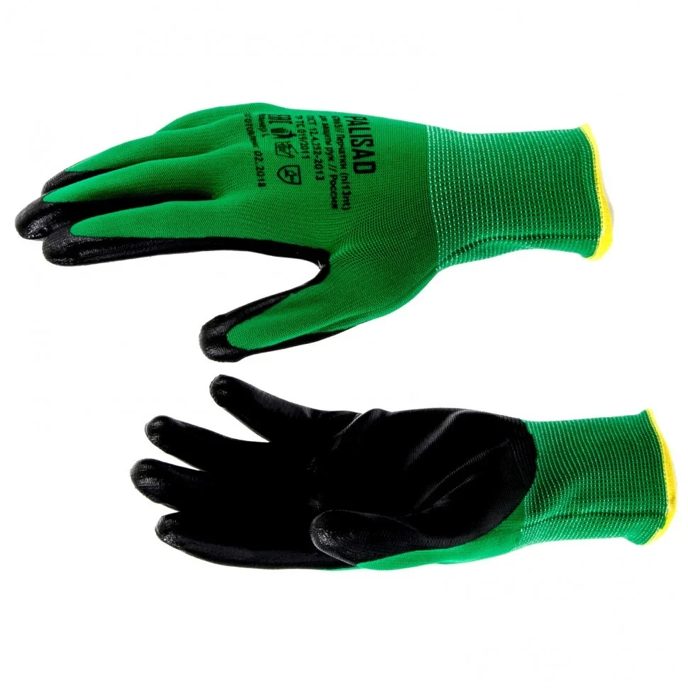 Перчатки полиэфирные с черным нитрильным покрытием маслобензостойкие, L, 15 класс вязки. PALISAD - фото 1 - id-p103210658