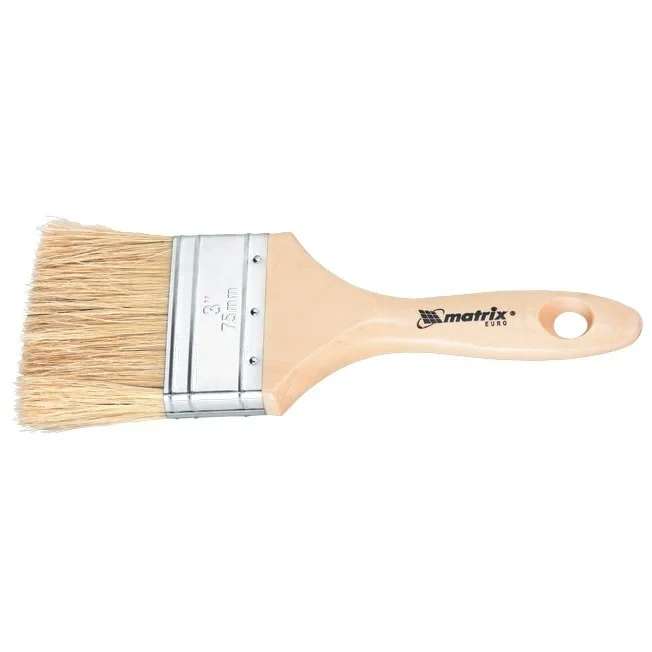 Кисть плоская "Евро" 1,5", натуральная щетина, деревянная ручка. MATRIX