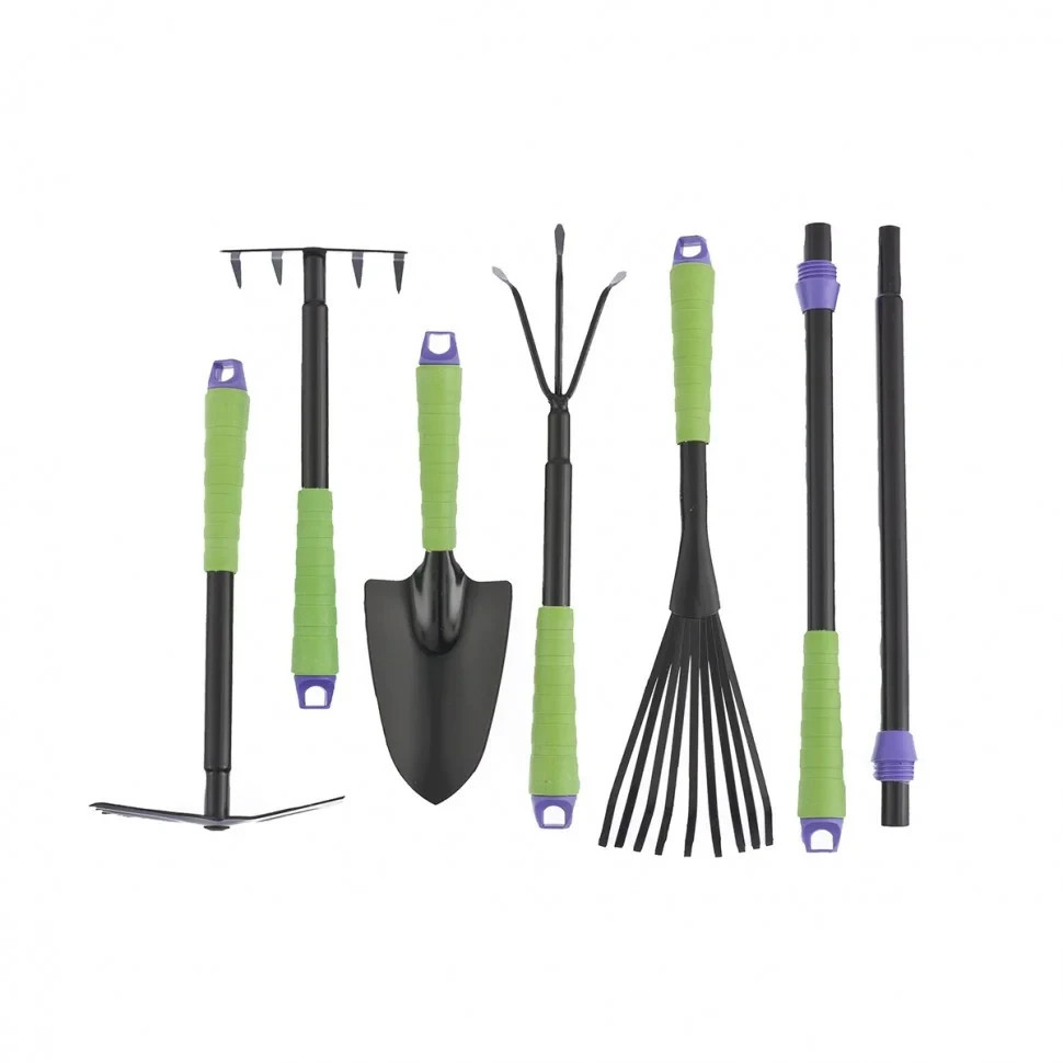 Набор садового инструмента: совок, грабли веерные, рыхлитель, грабли 5-зубые, мотыжка, комплект удленных - фото 1 - id-p103212734