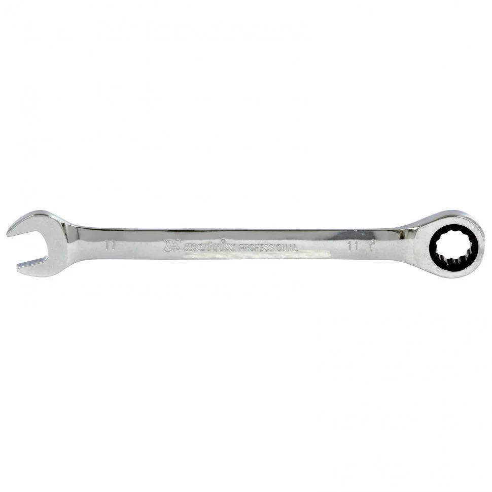 Ключ комбинированный трещоточный, 11 мм, CrV, зеркальный хром. MATRIX PROFESSIONAL - фото 1 - id-p103211101