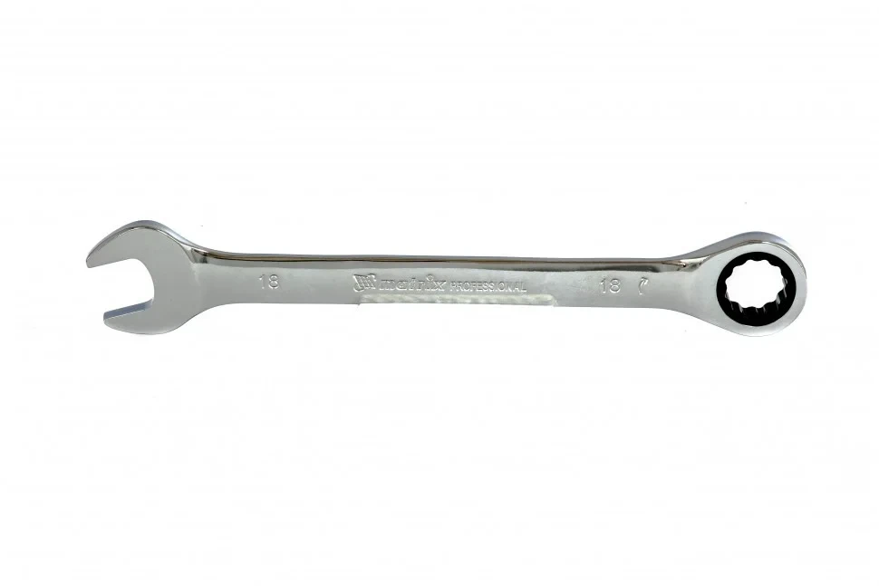 Ключ комбинированный трещоточный, 18 мм, CrV, зеркальный хром. MATRIX PROFESSIONAL
