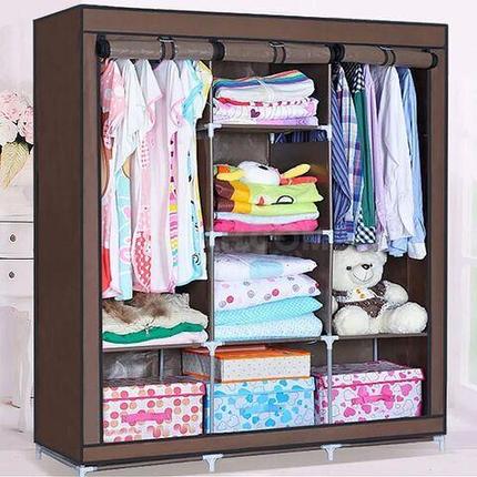 Шкаф для одежды каркасный тканевый на 3 секции Storage Wardrobe 88130 {130х45х175 см} (Коричневый), фото 2