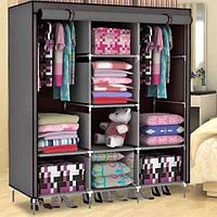 Шкаф для одежды каркасный тканевый на 3 секции Storage Wardrobe 88130 {130х45х175 см} (Серый)