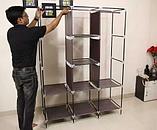 Шкаф для одежды каркасный тканевый на 3 секции Storage Wardrobe 88130 {130х45х175 см} (Коричневый), фото 3