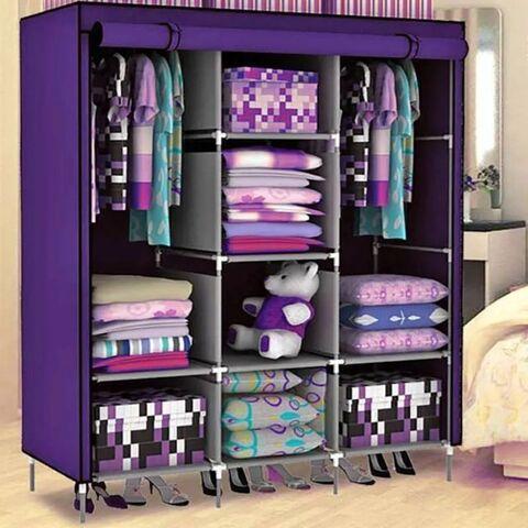 Шкаф для одежды каркасный тканевый на 3 секции Storage Wardrobe 88130 {130х45х175 см} (Фиолетовый)