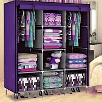 Шкаф для одежды каркасный тканевый на 3 секции Storage Wardrobe 88130 {130х45х175 см} (Фиолетовый)