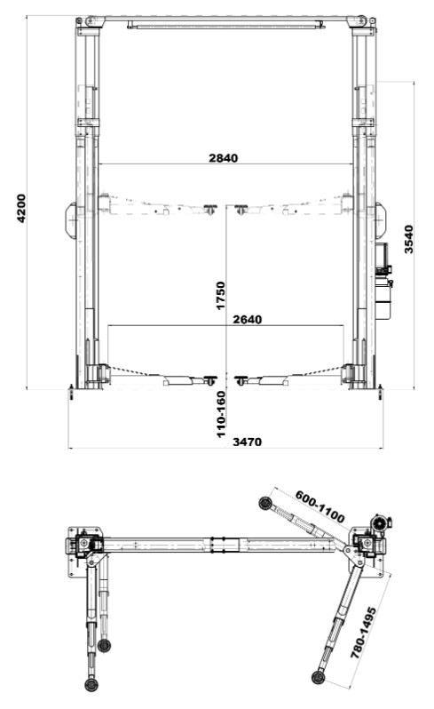 Подъемник двухстоечный электрогидравлический KraftWell KRW4.2EA (г/п 4200 кг) - фото 2 - id-p92948971