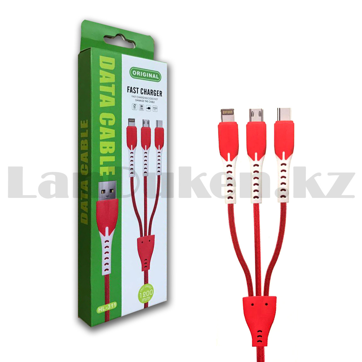 Зарядный USB кабель универсальный 3 в 1 HL-311 красный - фото 1 - id-p103271364