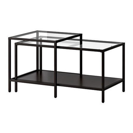 Комплект столов ВИТШЁ 2 шт черно-коричневый стекло ИКЕА, IKEA, фото 1
