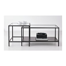 Комплект столов ВИТШЁ 2 шт черно-коричневый стекло ИКЕА, IKEA, фото 4