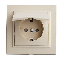 Розетка 1-местная с/з с крышкой, STEKKER, PST16-9012-02, 250В,16А с защитной шторкой, серия Эрна, слоновая