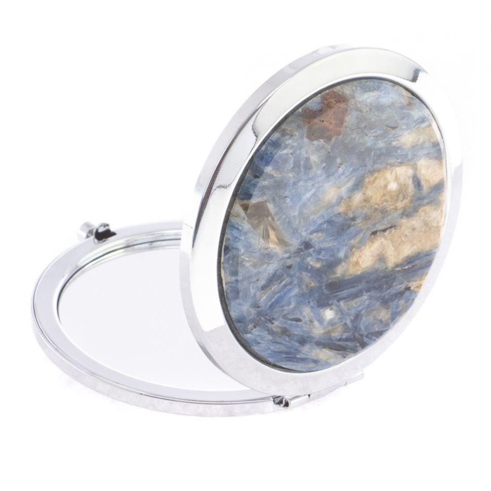 Зеркало круглое из камня кианит цвет серебро / зеркало карманное / зеркальце косметическое складное с - фото 2 - id-p103386039