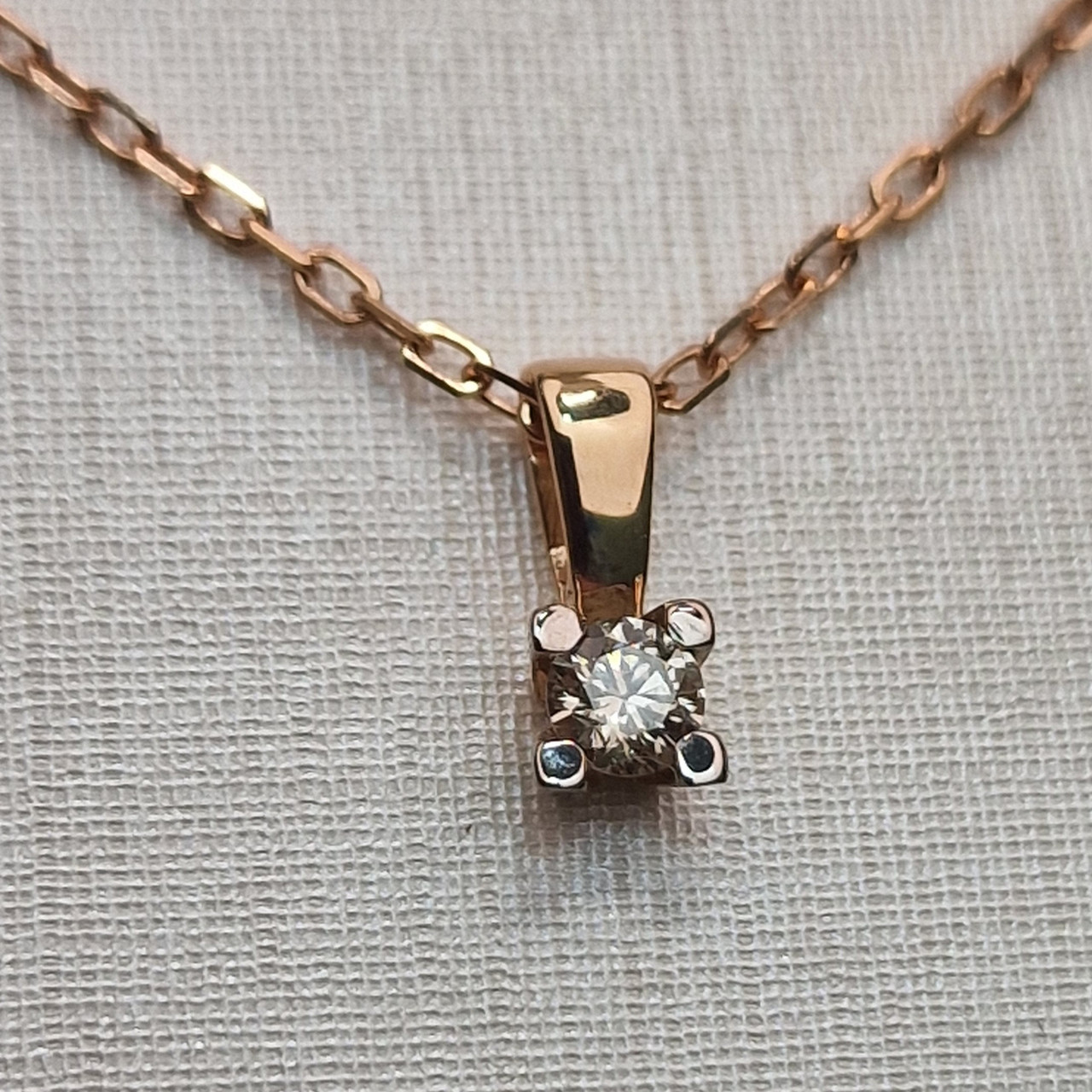 Золотой кулон с бриллиантом 0.13Ct SI2/L, VG-Cut Цепочка 40cм