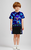 Пижама детская для мальчиков, комплект из футболки прямого силуэта и шорт.
