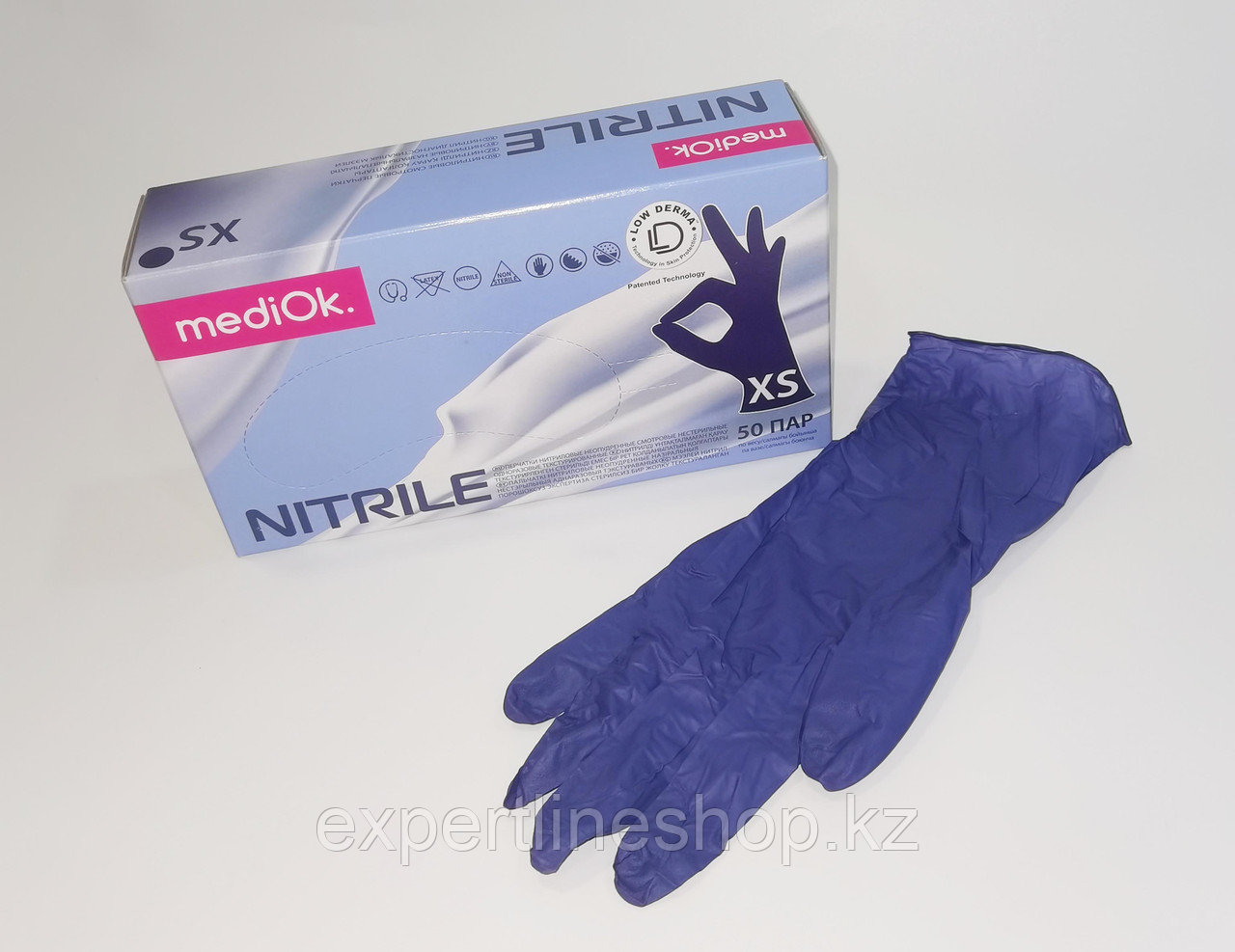 Перчатки смотровые mediOk нитриловые неопудренные текстурированные нестерильные (черничный), р-р XS