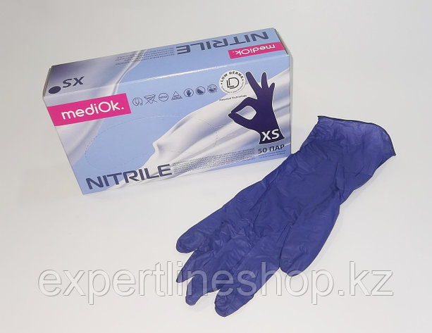 Перчатки смотровые mediOk нитриловые неопудренные текстурированные нестерильные (черничный), р-р XS, фото 2