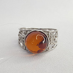 Серебряное кольцо с янтарём коньячным Darvin 920041545aa покрыто  родием