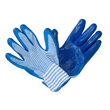 Перчатки рабочие Матроска синие резиновые с обливочной ладонью Зебра, фото 2
