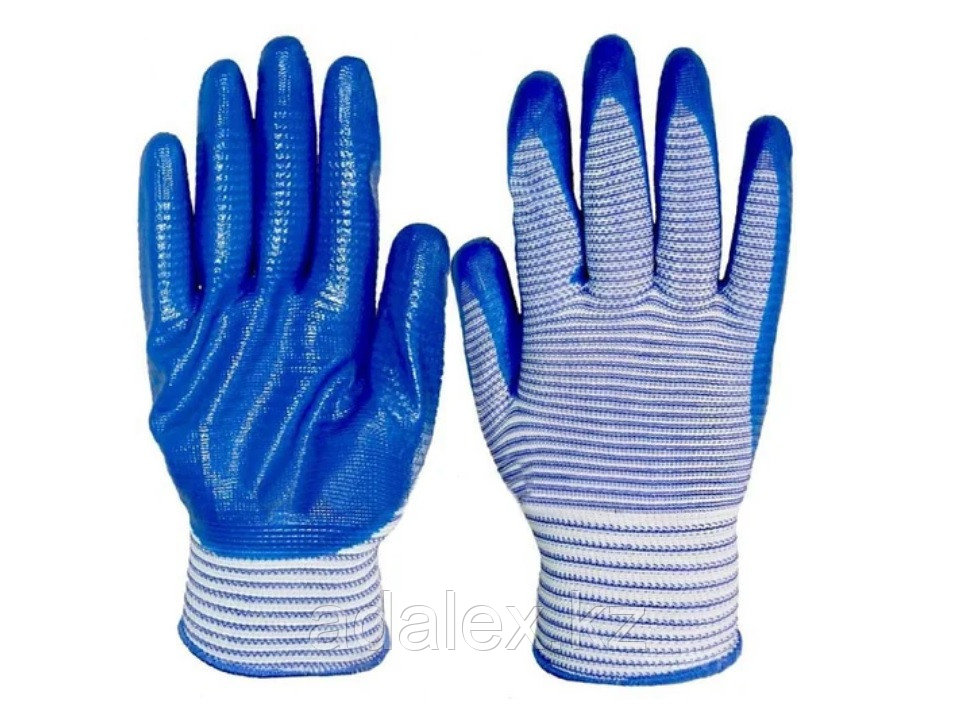 Перчатки рабочие Матроска синие резиновые с обливочной ладонью Зебра