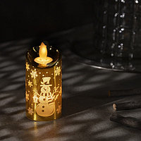 Светодиодная фигура «Золотистая свеча со снеговиком» 5 × 9 × 5 см, пластик, батарейки AG13х3, свечение тёплое