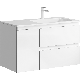 Тумба подвесная «ACCENT» 90см с умывальником Malaga 900R (цвет: белый)