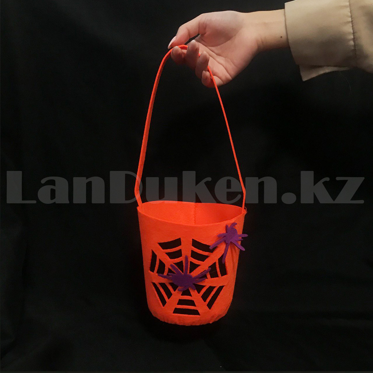 Конфетница сумка на Хэллоуин с пауками оранжевая - фото 1 - id-p103600516