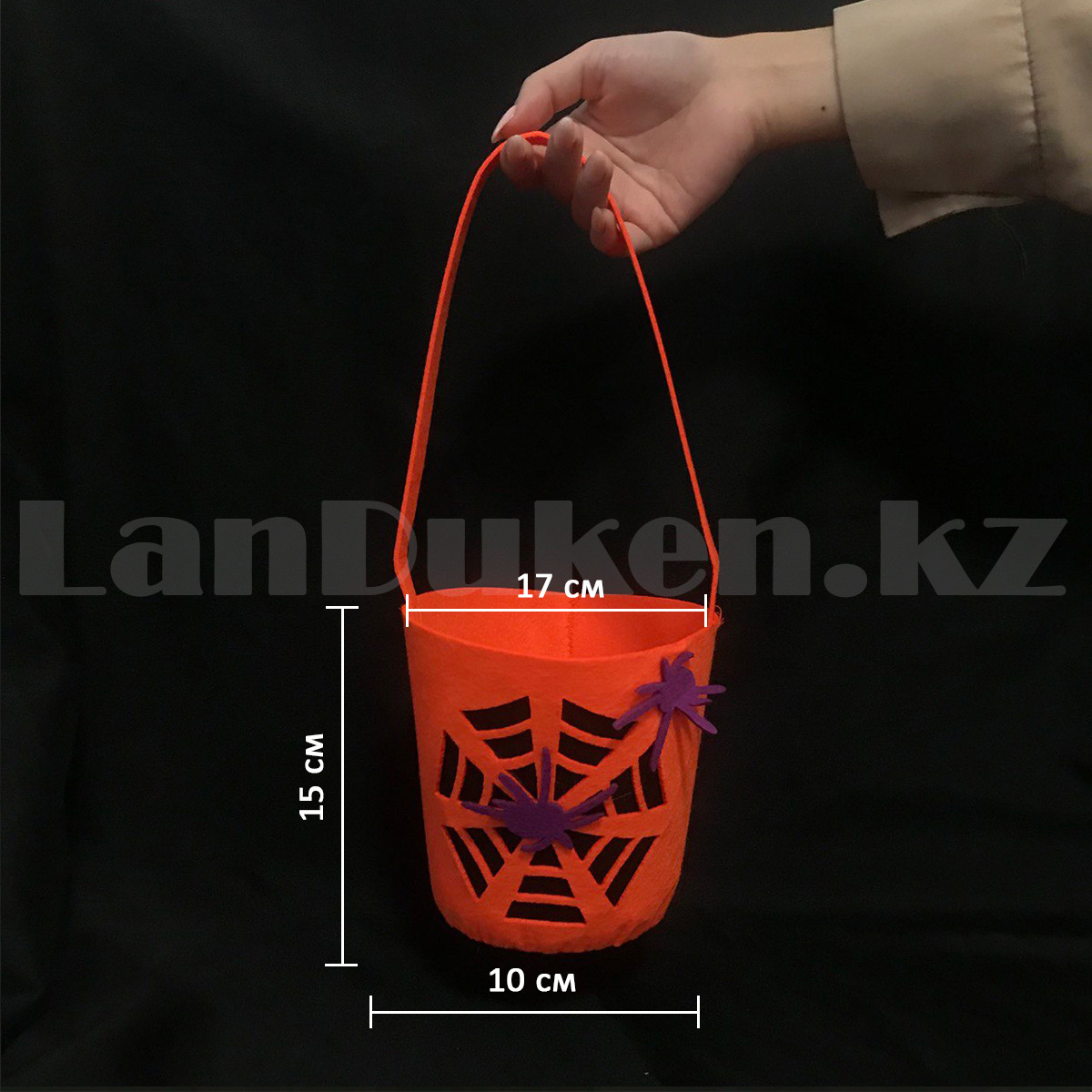 Конфетница сумка на Хэллоуин с пауками оранжевая - фото 2 - id-p103600516