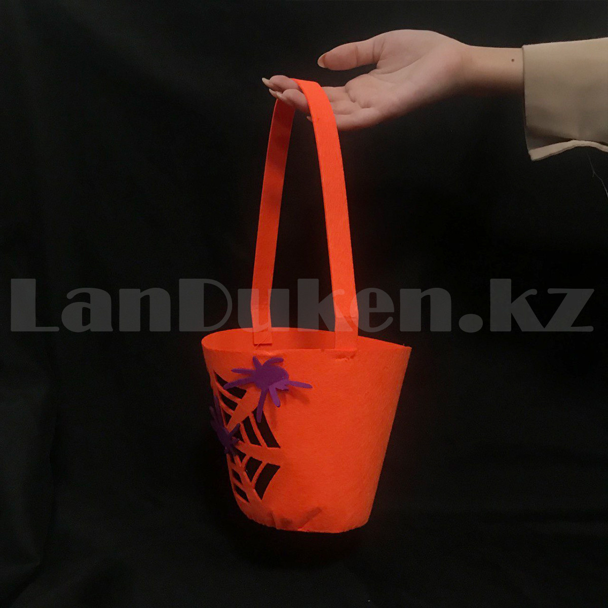 Конфетница сумка на Хэллоуин с пауками оранжевая - фото 3 - id-p103600516