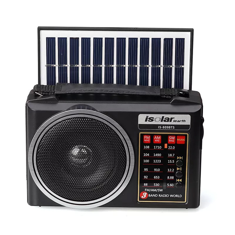 Радиоприемник проигрыватель через Bluetooth, USB, Micro CD с солнечной батареей и лед фонарем