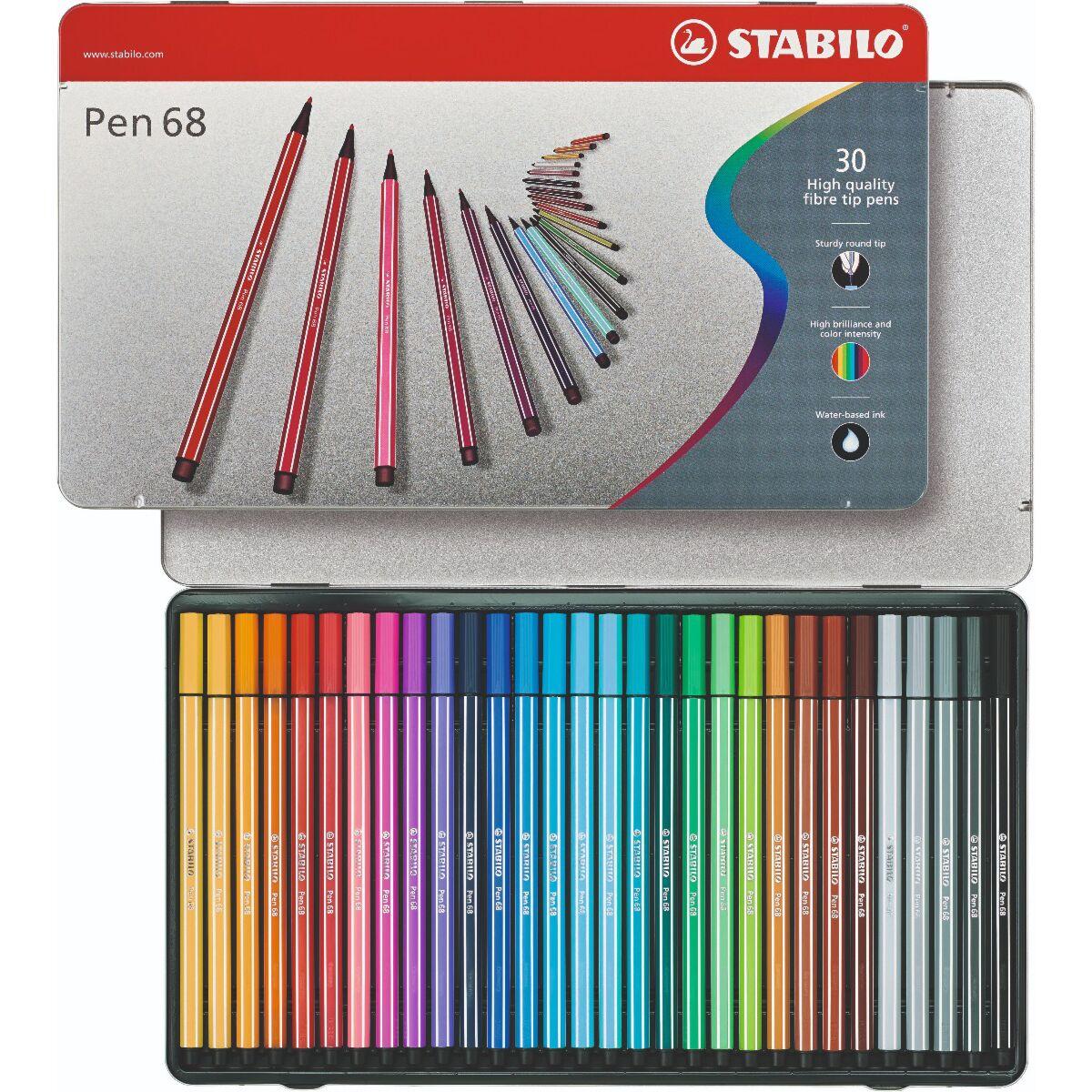 Фломастеры STABILO Pen 68, 30 цветов, в металлическом футляре, фото 1