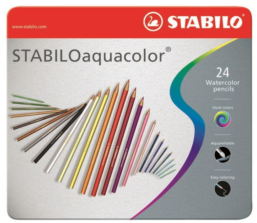 Карандаши цветные акварельные STABILO Aquacolor, художественные, 24 цвета, в металлическом футляре