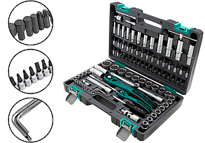 Набор инструментов, 1/2, 1/4, CrV, пластиковый кейс, 94 предмета, двенадцатигранные головки Stels