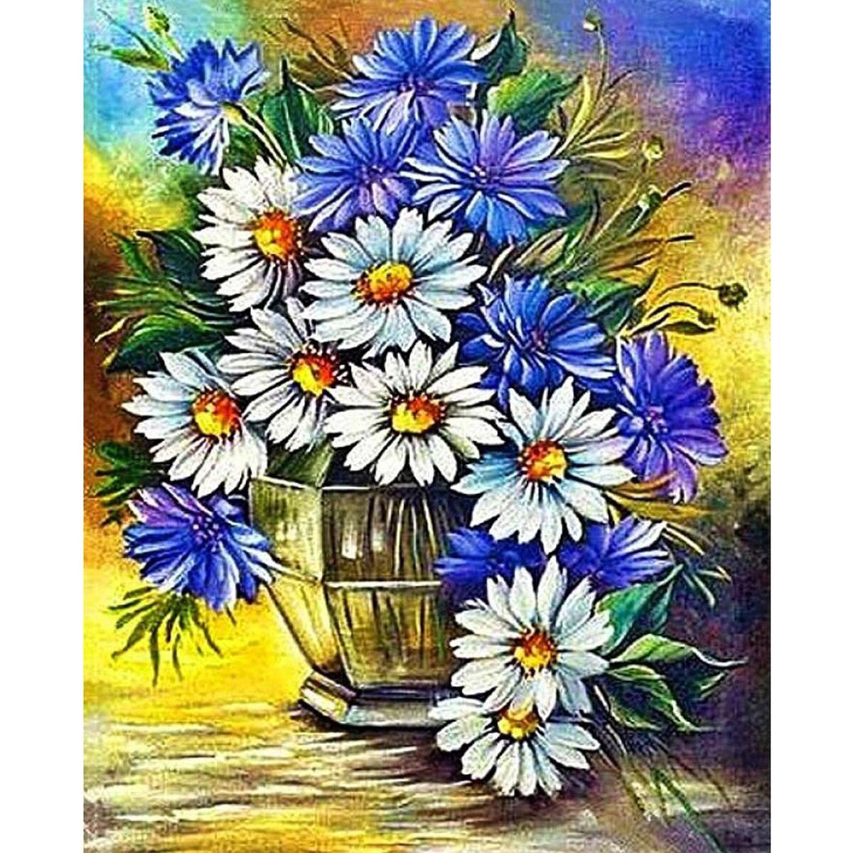 Картина мозаикой с нанесенной рамкой (40х50) БУКЕТ ИЗ РОМАШЕК (37 цветов)
