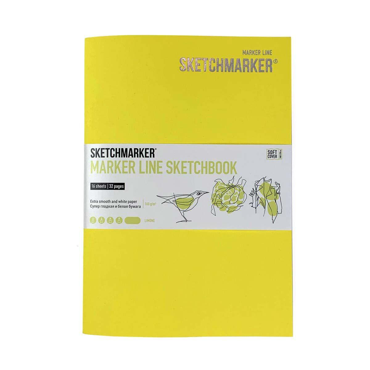 Скетчбук SKETCHMARKER MARKER LINE, 160 гр/м2 14,8х21 см., 16 л., мягкая обложка, цв.лимонный
