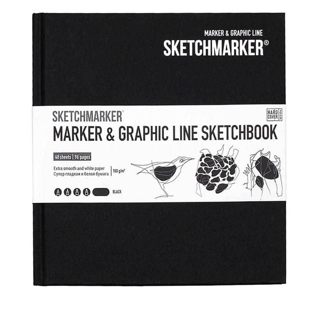 Скетчбук SKETCHMARKER MARKER and GRAPHIC LINE, 180 гр/м2, 16,3х16,3 см., 48 л., твердая обложка, цв.черный