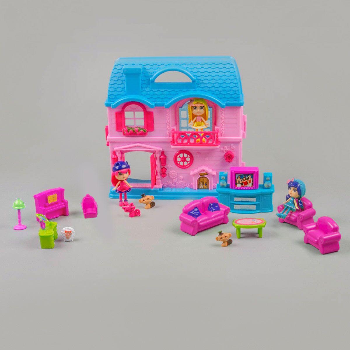 Игровой набор кукольный домик со светом и звуком, мебель, 3 куклы, для девочек/зеленый, фото 1