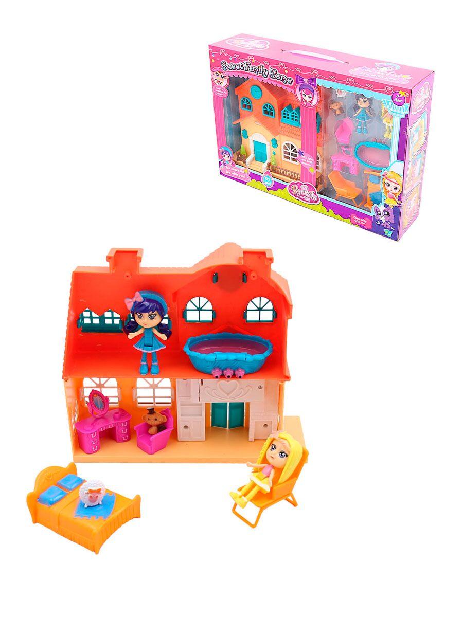 Игровой набор кукольный домик  со светом и звуком, мебель, 2 куклы, для девочек 60218A