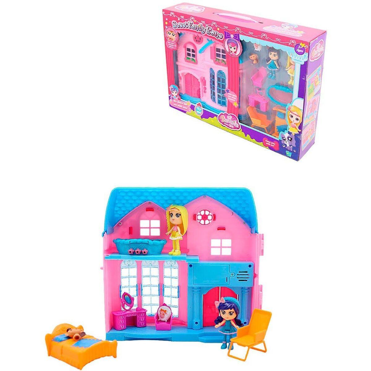 Игровой набор кукольный домик  со светом и звуком, мебель, 2 куклы (8 см), для девочек. Barmila
