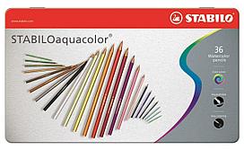 Карандаши цветные акварельные пастельные STABILO Aquacolor, художественные, 36 цветов, в металлическом футляре