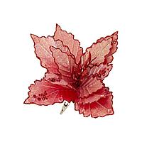 Феникс-Презент: Новогоднее ёлочное украшение "Красный блестящий цветок", из полиэстера, на клипсе