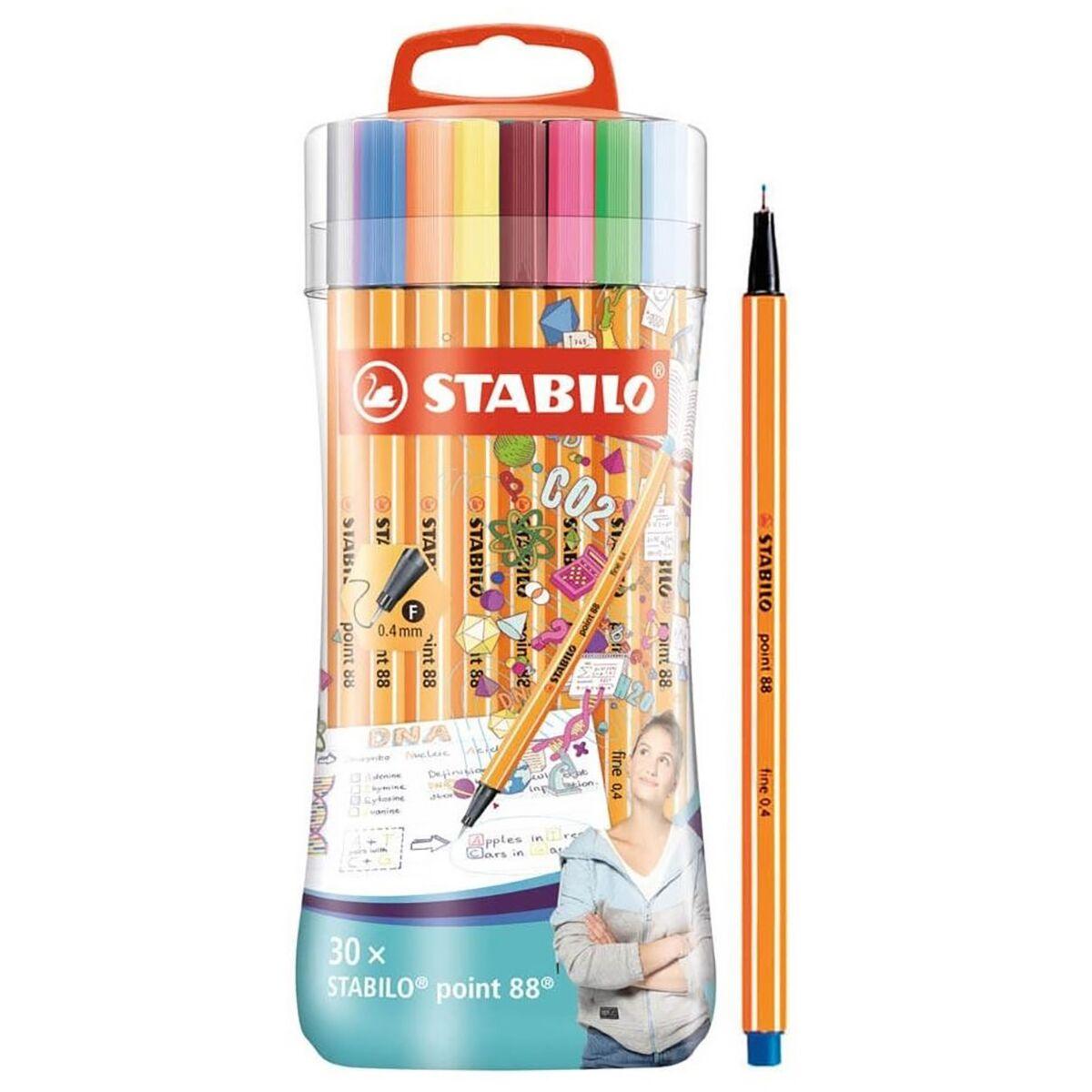 Набор капиллярных ручек линеров STABILO point 88 0.4 мм, 30 цветов, пластиковый футляр